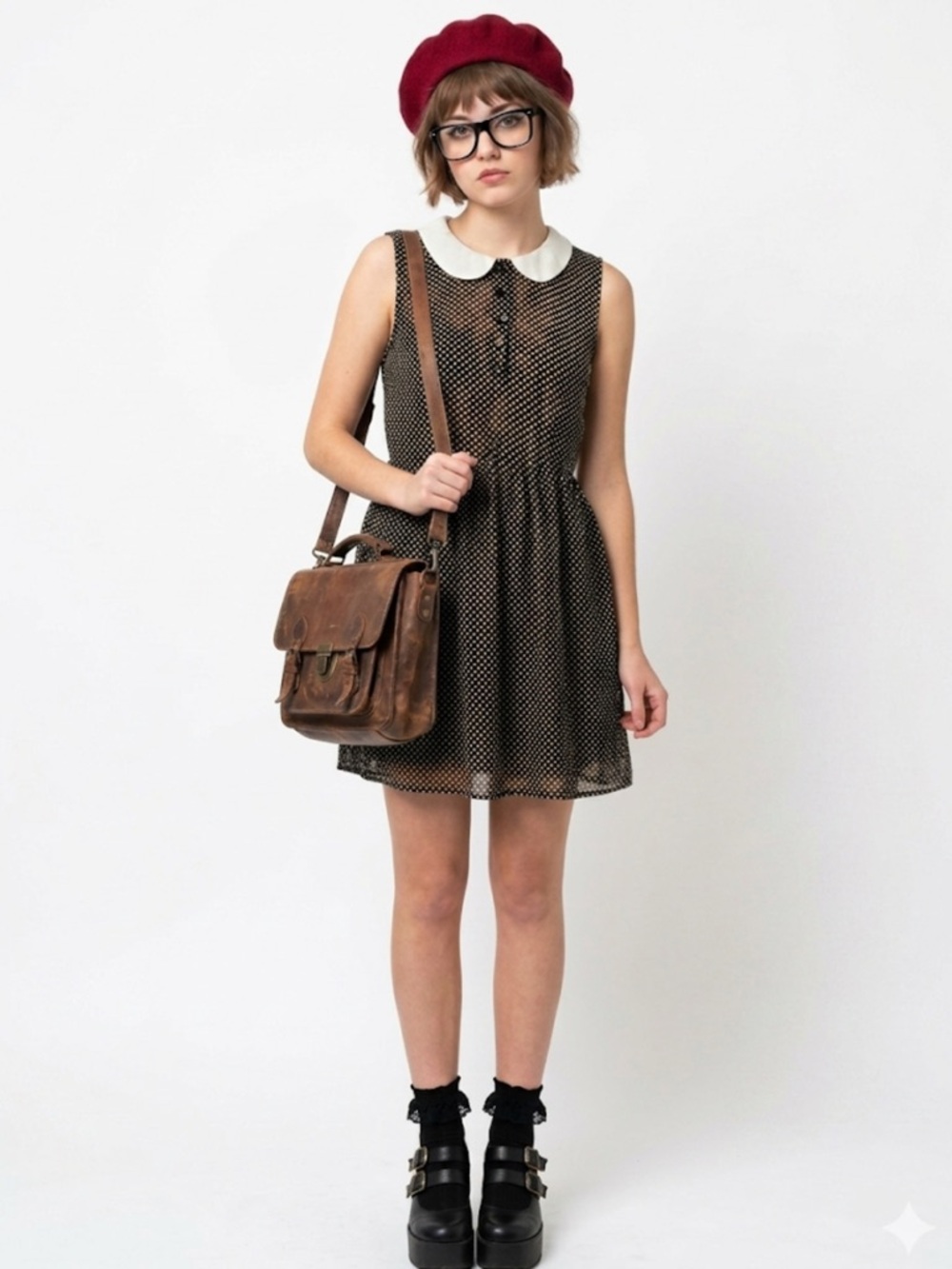 2010s Twee UO Coincidence & Chance Polka Dot Peter Pan Collar Dress M EUC